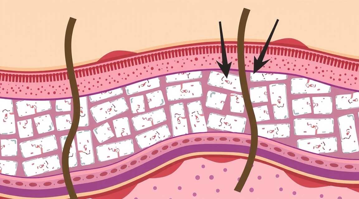 Microscopic view of healthy skin barrier with lipid matrix