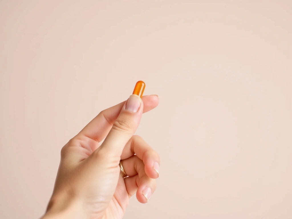 Hand holding a single Vitamin C pill